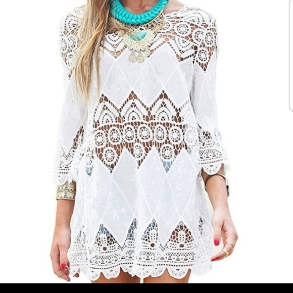 NEW Ivory Cotton Coverup Tunic Boho Swim  NWT S  L - Picture 3 of 8